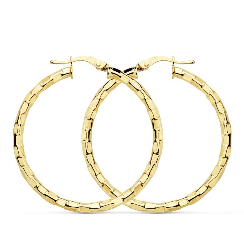 Aros Oro Amarillo Huecos Cuadrados 34 Mm oro 18k