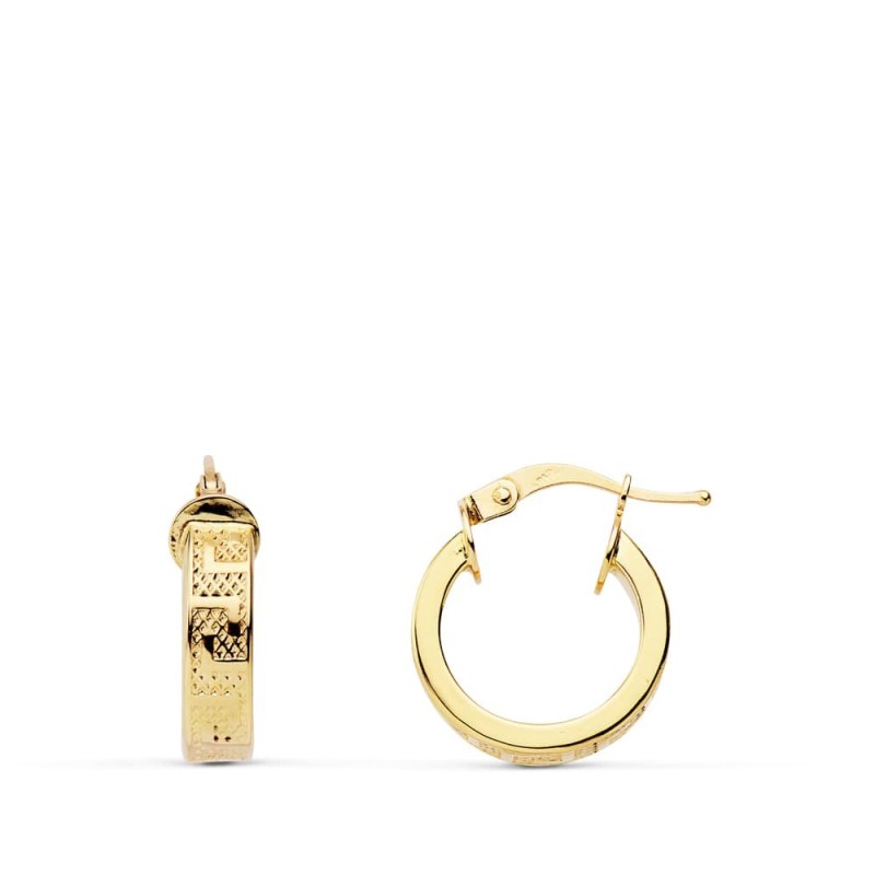 Aros Oro Amarillo Greca Huecos 14 Mm Ancho 4Mm oro 18k