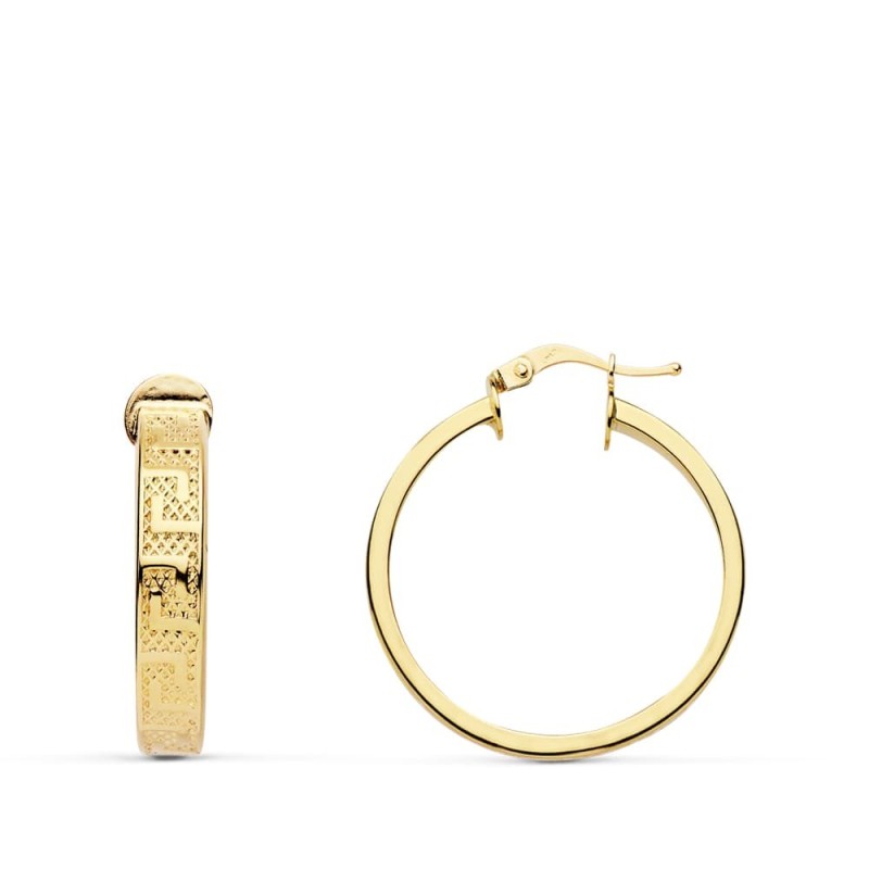 Aros Oro Amarillo Huecos Con Greca. Medida: 20X4 Mm. Grosor: 1,5 Mm oro 18k