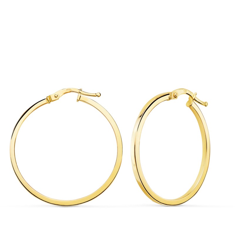 Aros Oro Amarillo Lisos Redondos Tubo Cuadrado 33X1.50 Mm oro 18k