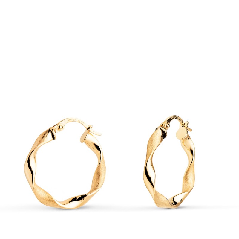 Aros Oro Amarillo Huecos Retorcidos Mate Y Brillo 20 Mm. Grosor: 3 Mm oro 18k
