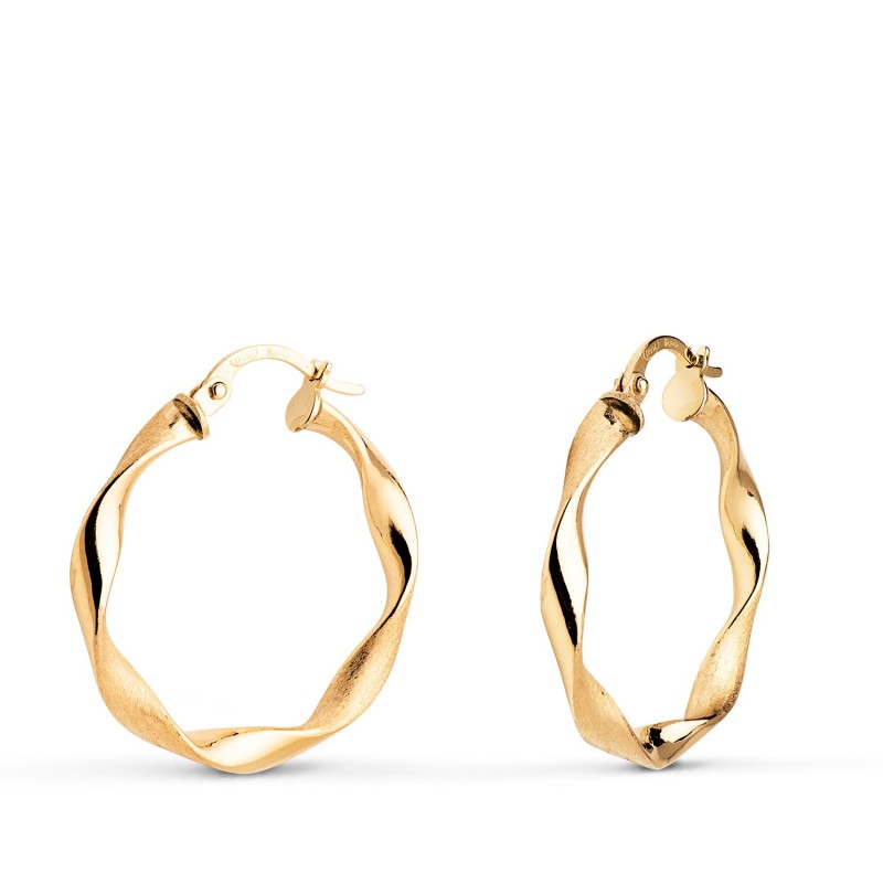 Aros Oro Amarillo Huecos Retorcidos Mate Y Brillo 24 Mm. Grosor: 3 Mm oro 18k