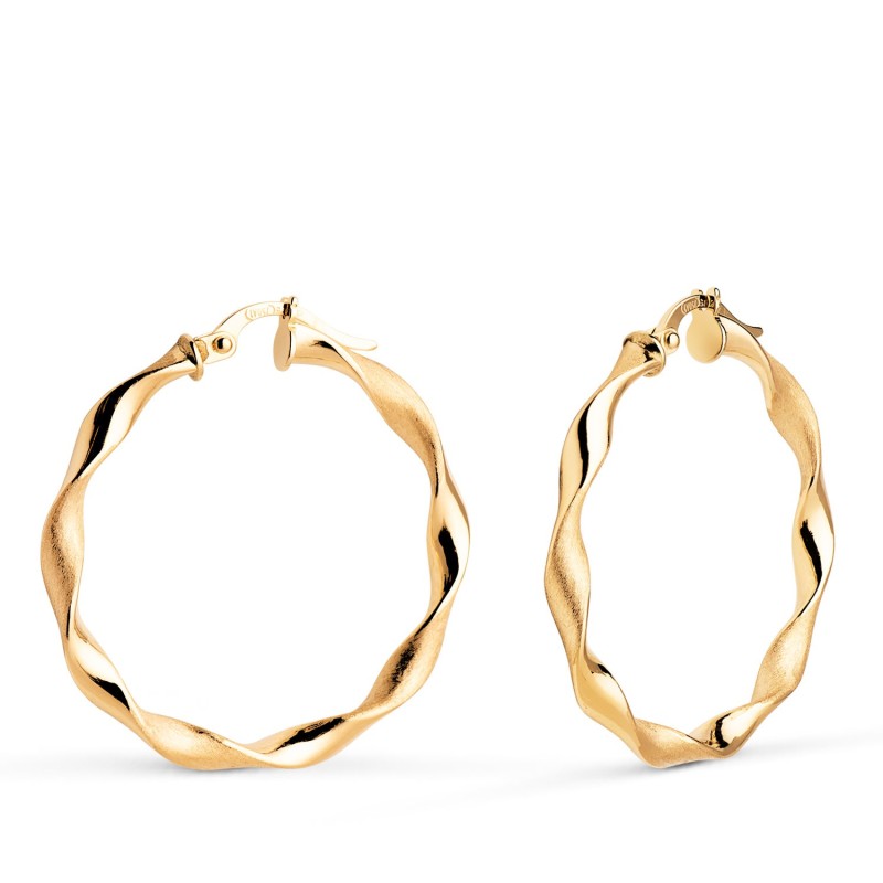 Aros Oro Amarillo Huecos Retorcidos Mate Y Brillo 30 Mm. Grosor: 3 Mm oro 18k