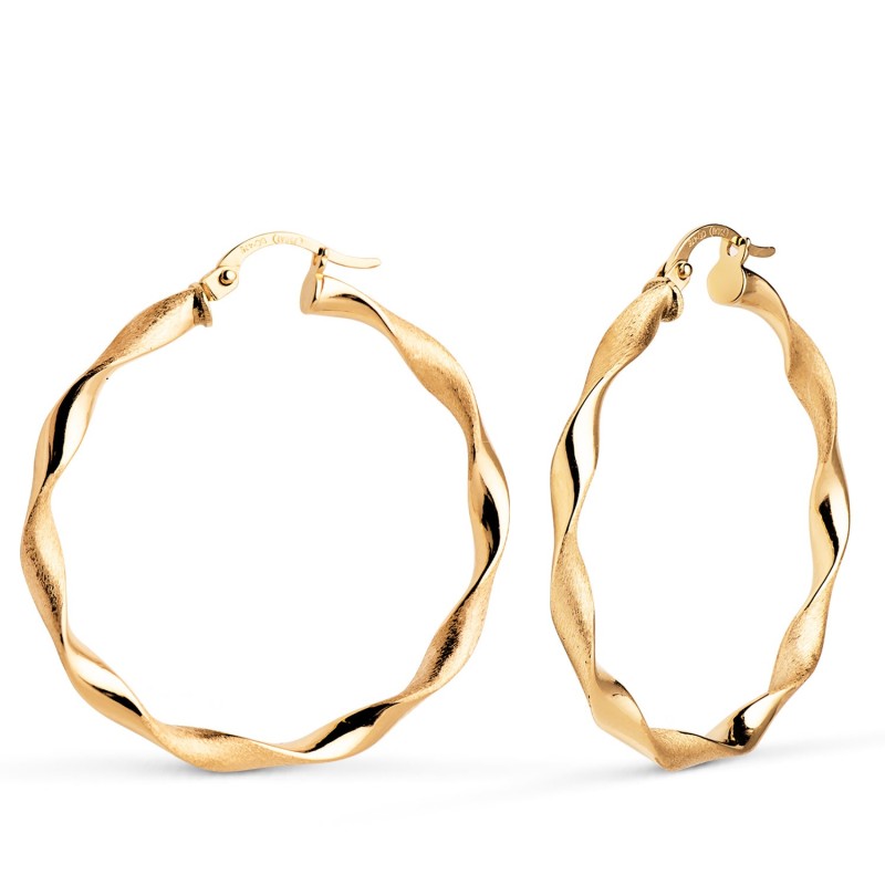Aros Oro Amarillo Huecos Retorcidos Mate Y Brillo 34 Mm. Grosor: 3 Mm oro 18k