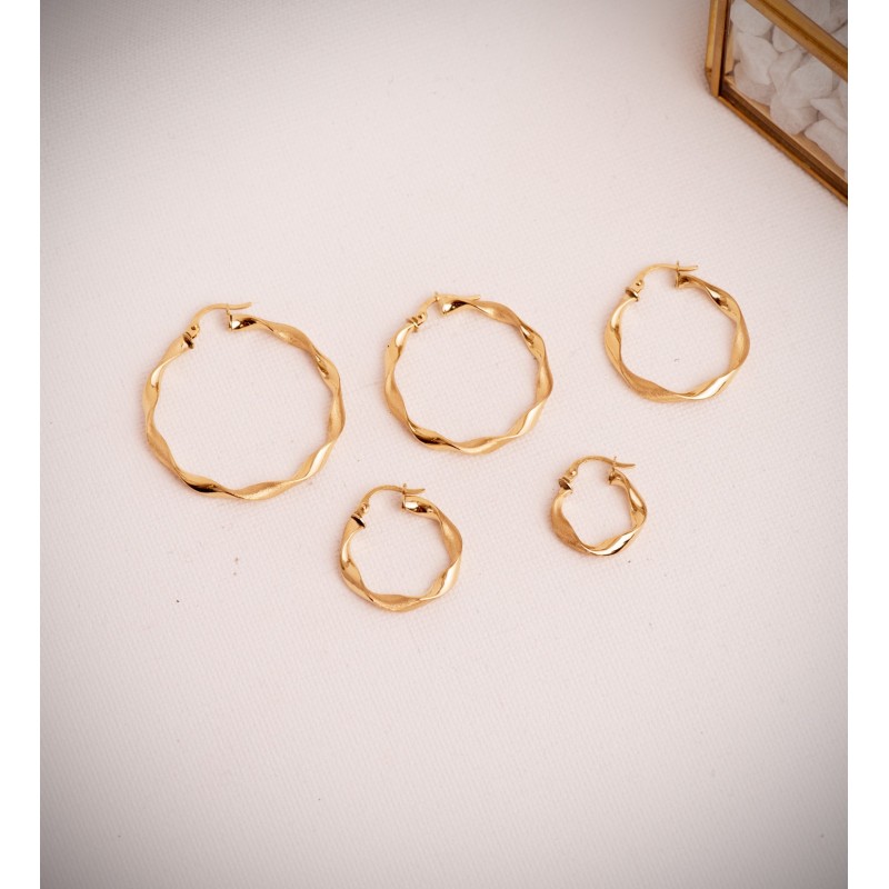 Aros Oro Amarillo Huecos Retorcidos Mate Y Brillo 34 Mm. Grosor: 3 Mm oro 18k