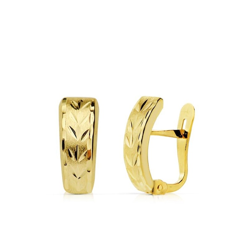 Pendientes Oro Amarillo Lapidados 12X5 Mm Cierre Catalán oro 18k