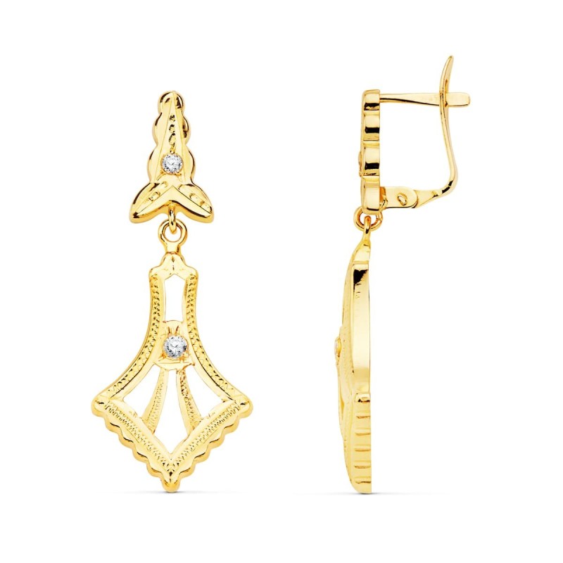 Pendientes Oro Amarillo Cubanas Con Circonita 35X13 Mm Cierre Catalan oro 18k
