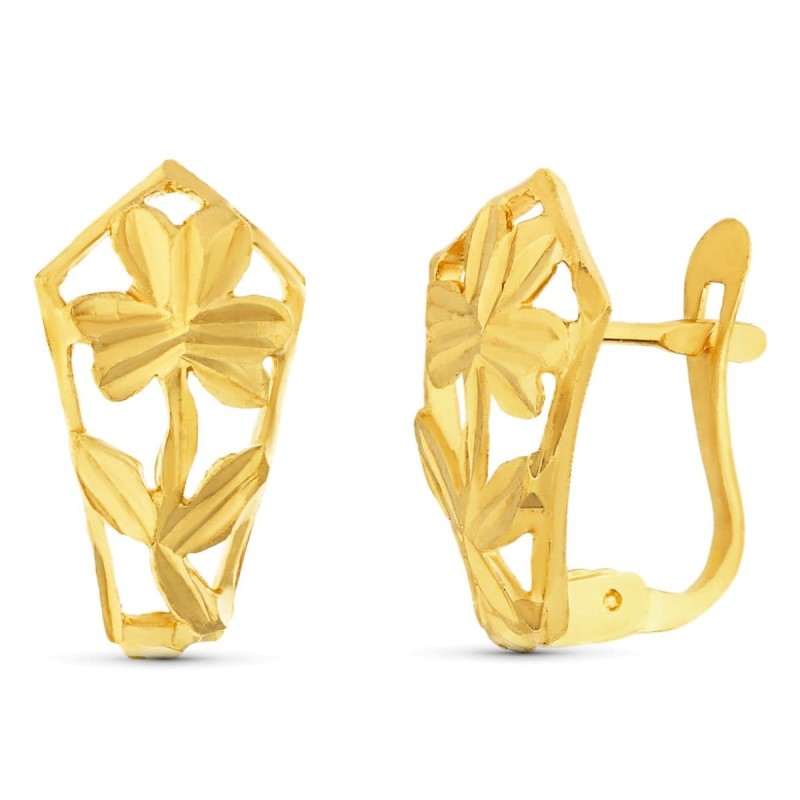 Pendientes Oro Amarillo Calados Flor 14X7 Mm Cierre Catalán oro 18k
