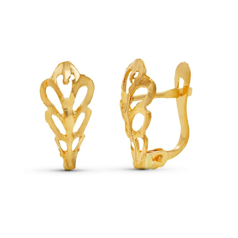Pendientes Oro Amarillo Hoja Tallada 14X6 Mm Cierre Catalan oro 18k