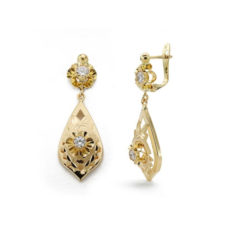 Pendientes Oro Amarillo Cubana Lapidada Circonita 31X11 Mm Cierre Catalán oro 18k