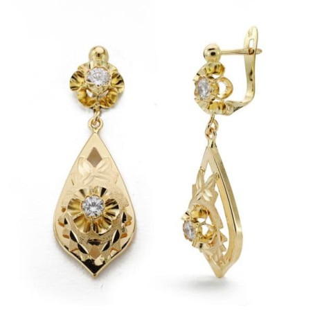 Pendientes Oro Amarillo Cubana Lapidada Circonita 31X11 Mm Cierre Catalán oro 18k