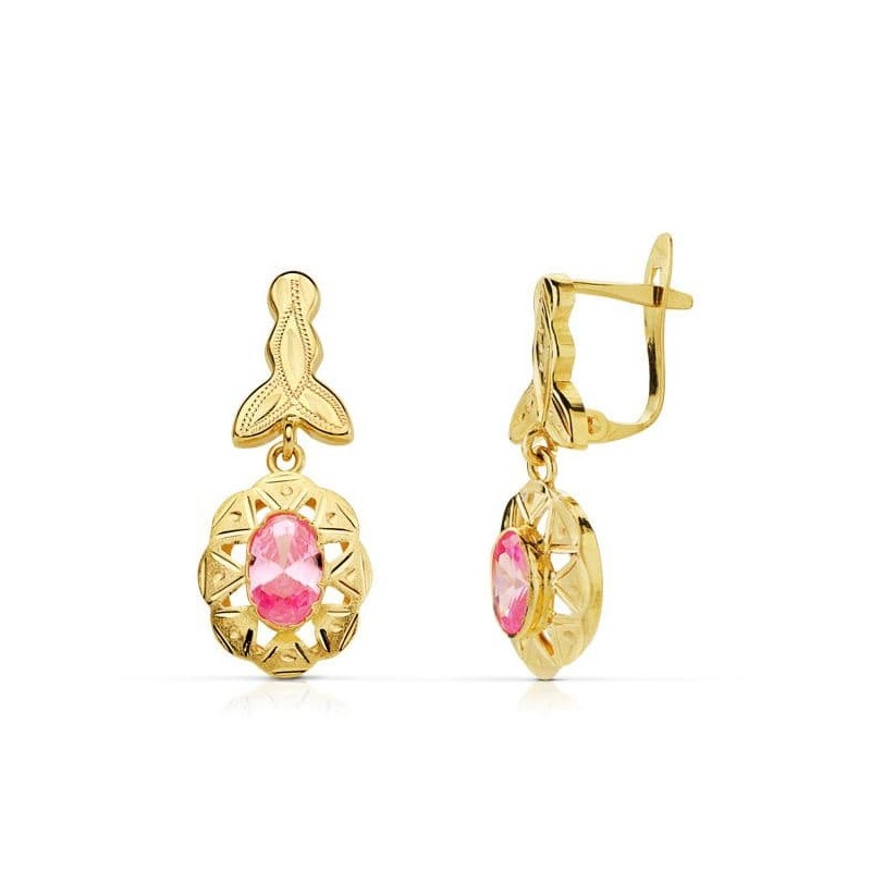 Pendientes Oro Amarillo Cubanas Rosa 23X10 Mm Cierre Catalán oro 18k