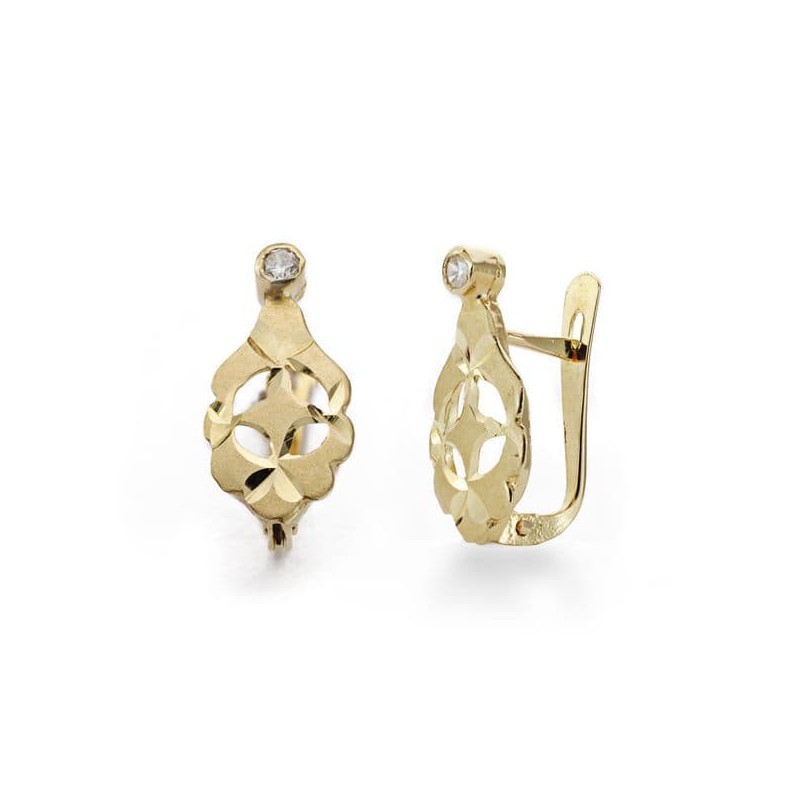 Pendientes Cubanas Niña Circonita Oro Amarillo 13X7 Mm Cierre Catalan oro 18k