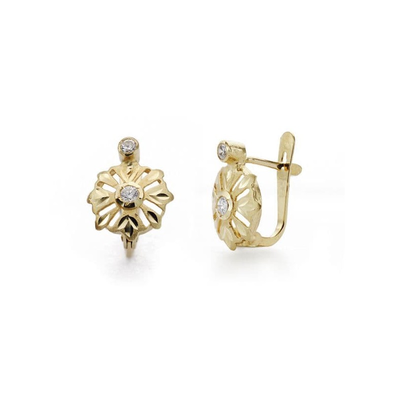 Pendientes Cubanas Niña Circonita Oro Amarillo 11X9 Mm Cierre Catalan oro 18k