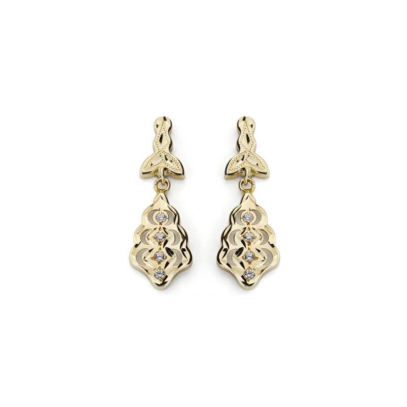 Pendientes Cubanas Circonita Oro Amarillo 27X9 Mm Cierre Catalan oro 18k