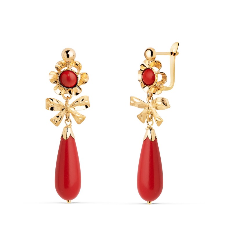 Pendientes Oro Amarillo Lazo Coralina. Medida: 33X10 Mm. Cierre Catalan oro 18k