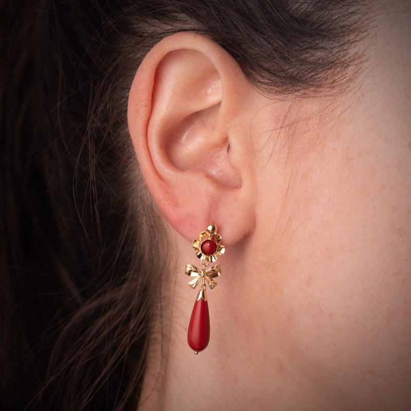 Pendientes Oro Amarillo Lazo Coralina. Medida: 33X10 Mm. Cierre Catalan oro 18k