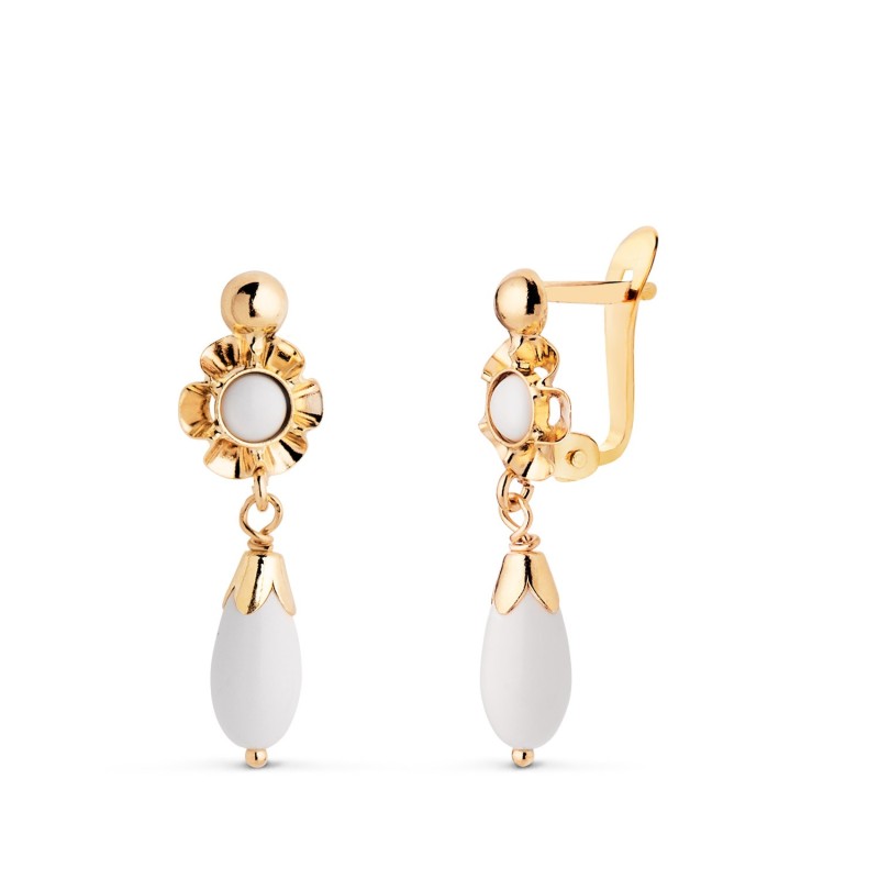 Pendientes Oro Amarillo Cubana Lagrima Perla. Medida: 22X7 Mm. Cierre Catalan oro 18k