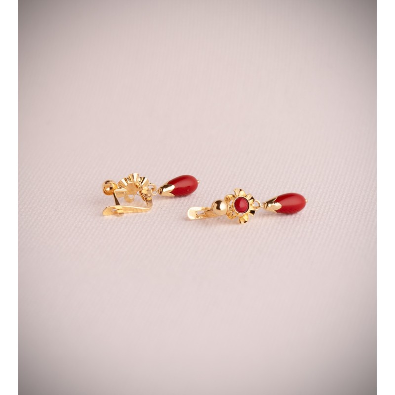 Pendientes Oro Amarillo Cubana Lagrima Coralina. Medida: 22X7 Mm. Cierre Catalan oro 18k