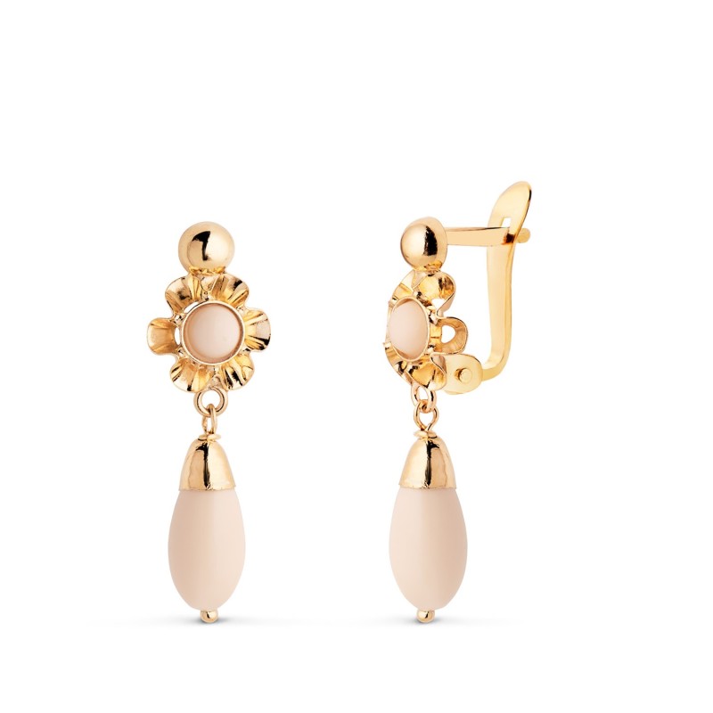 Pendientes Oro Amarillo Cubana Lagrima Marfil. Medida: 22X7 Mm. Cierre Catalan oro 18k