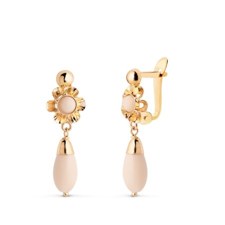 Pendientes Oro Amarillo Cubana Lagrima Marfil. Medida: 22X7 Mm. Cierre Catalan oro 18k