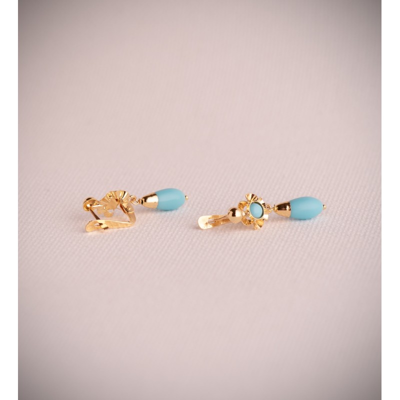 Pendientes Oro Amarillo Cubana Lagrima Turquesa. Medida: 22X7 Mm. Cierre Catalan oro 18k