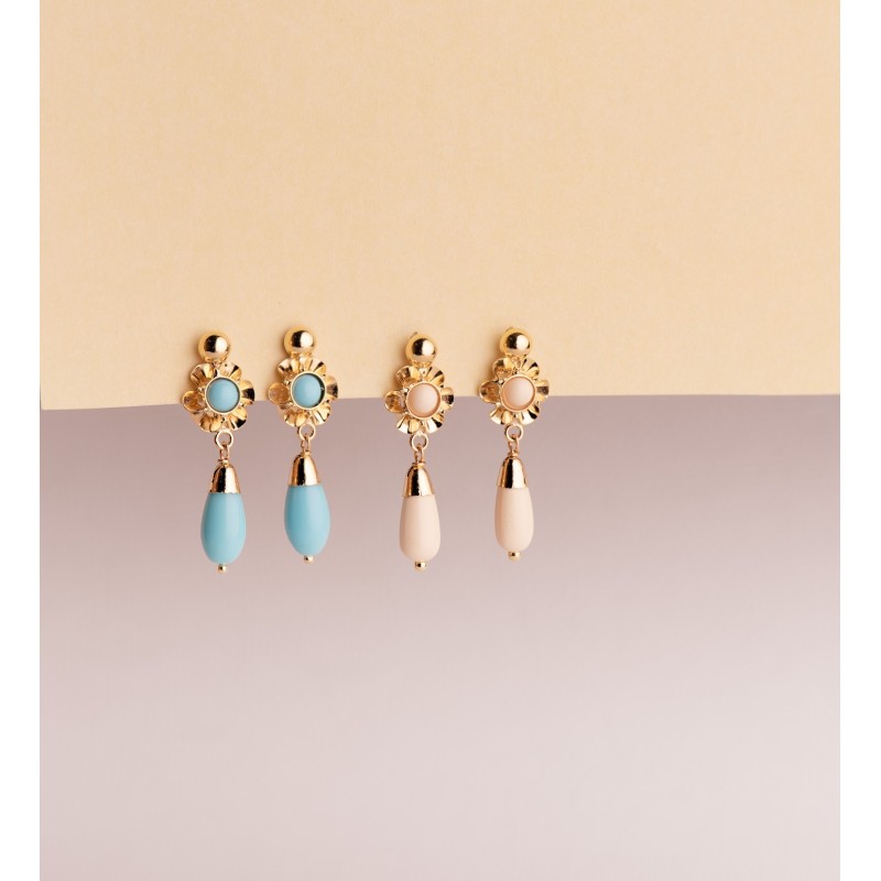 Pendientes Oro Amarillo Cubana Lagrima Turquesa. Medida: 22X7 Mm. Cierre Catalan oro 18k