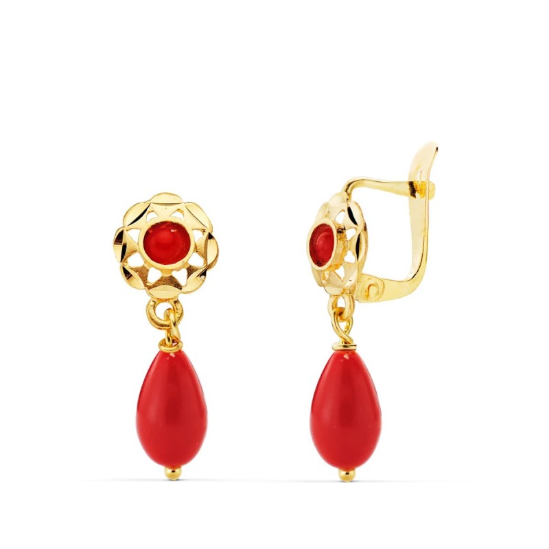 Pendientes Oro Amarillo Cubanitas Coralina. 17X6 Mm Cierre Catalan oro 18k