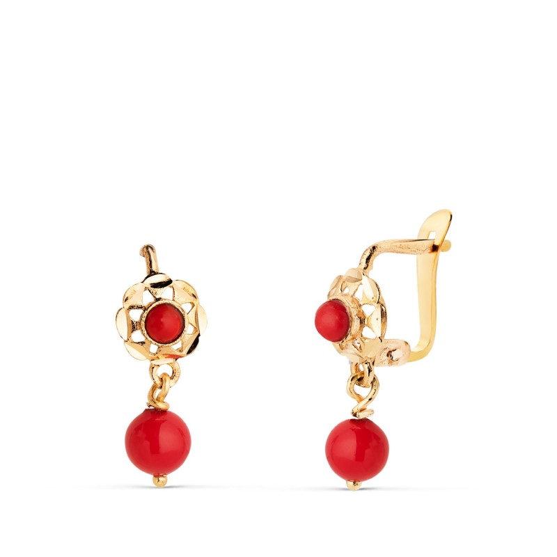 Pendientes Oro Amarillo Cubana Coralina 15X6 Mm Cierre Catalan oro 18k