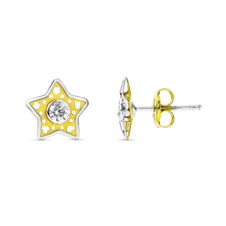 Pendientes Oro Bicolor Comunion Estrella Cierre Presion oro 18k