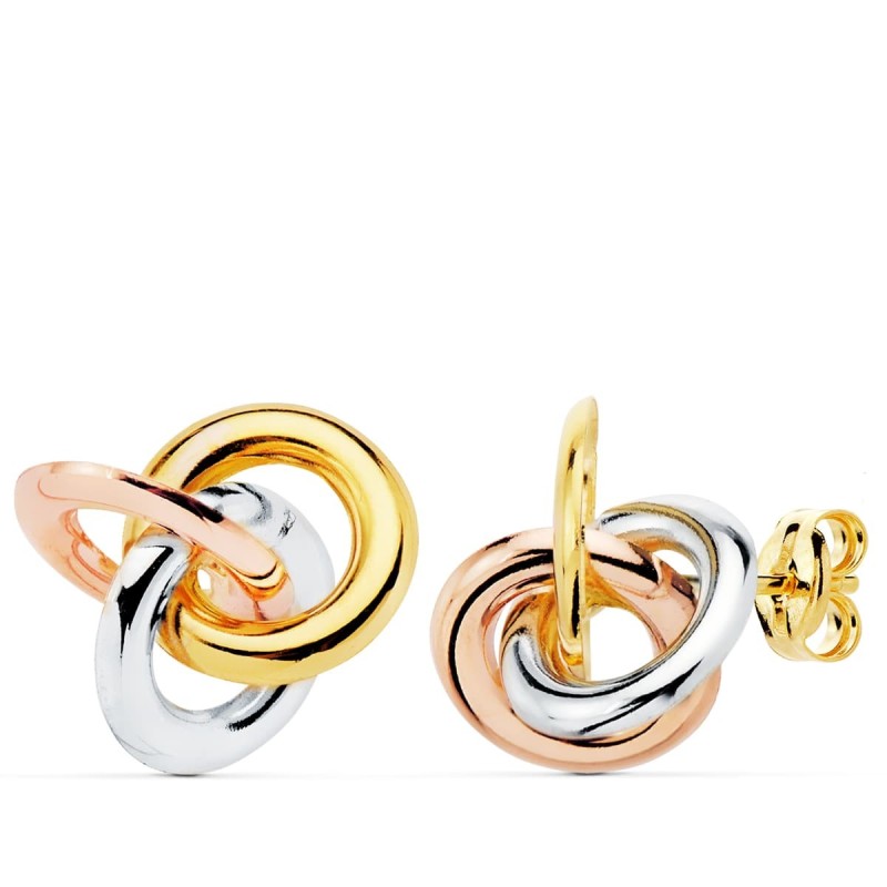 Pendientes Nudos Oro Tricolor Brillo 14X14 Mm Presion oro 18k