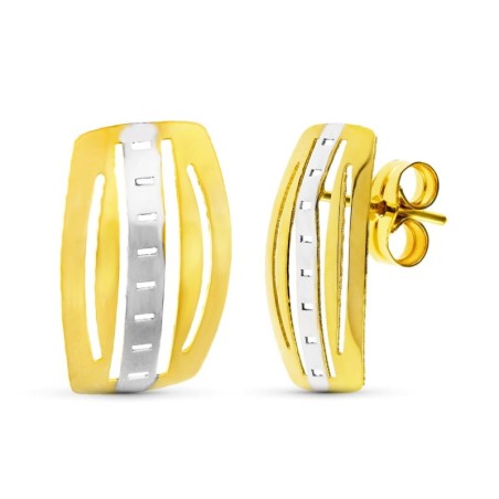 Pendientes Oro Bicolor Presion oro 18k