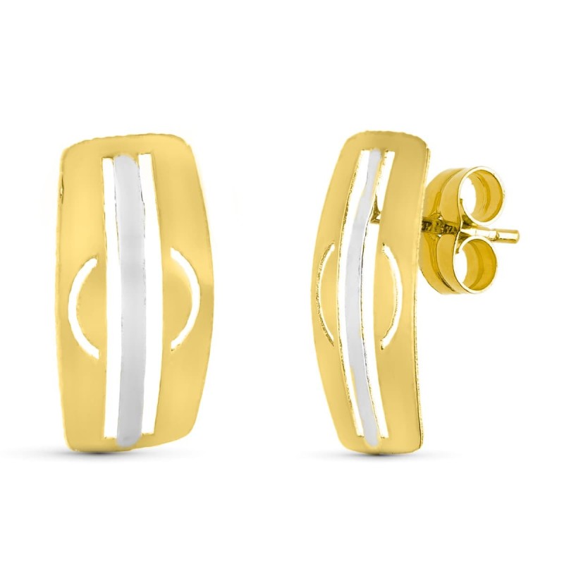 Pendientes Oro Bicolor Presion oro 18k