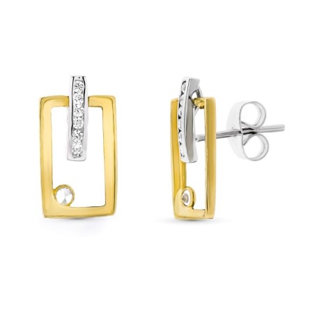 Pendientes Oro Bicolor Circonita Presion oro 18k