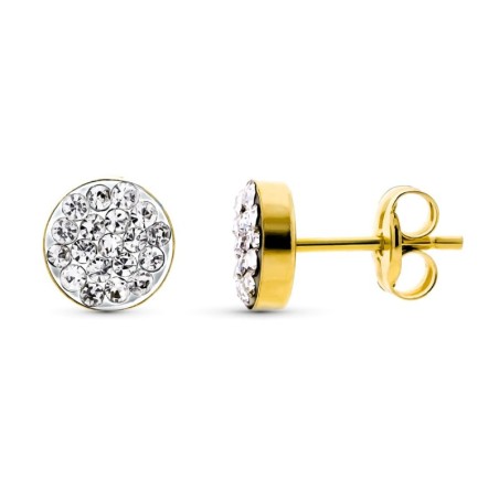 Pendientes Oro Bicolor Circonita Cierre Presion oro 18k
