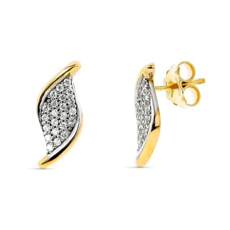 Pendientes Oro Bicolor Circonita Presion oro 18k