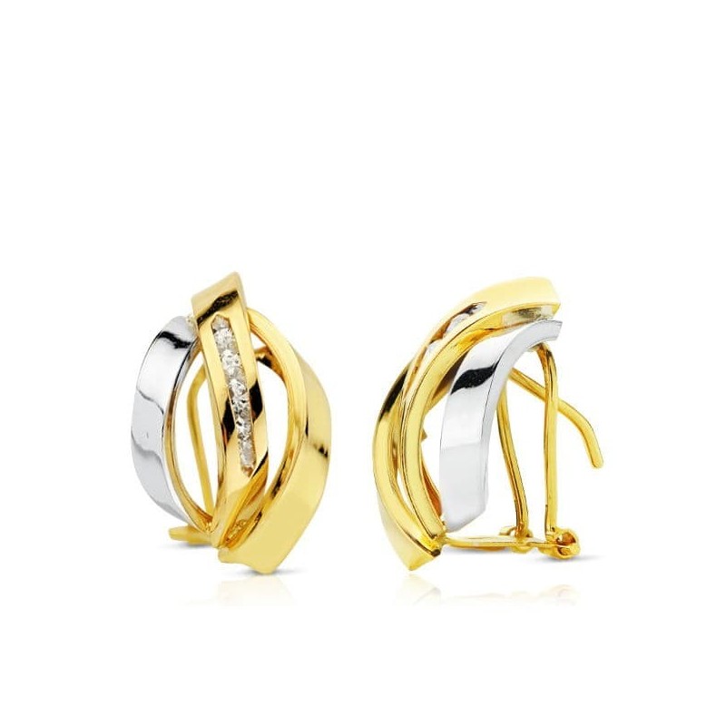 Pendientes Oro Bicolor Bandas 17X11 Mm Cierre Omega oro 18k