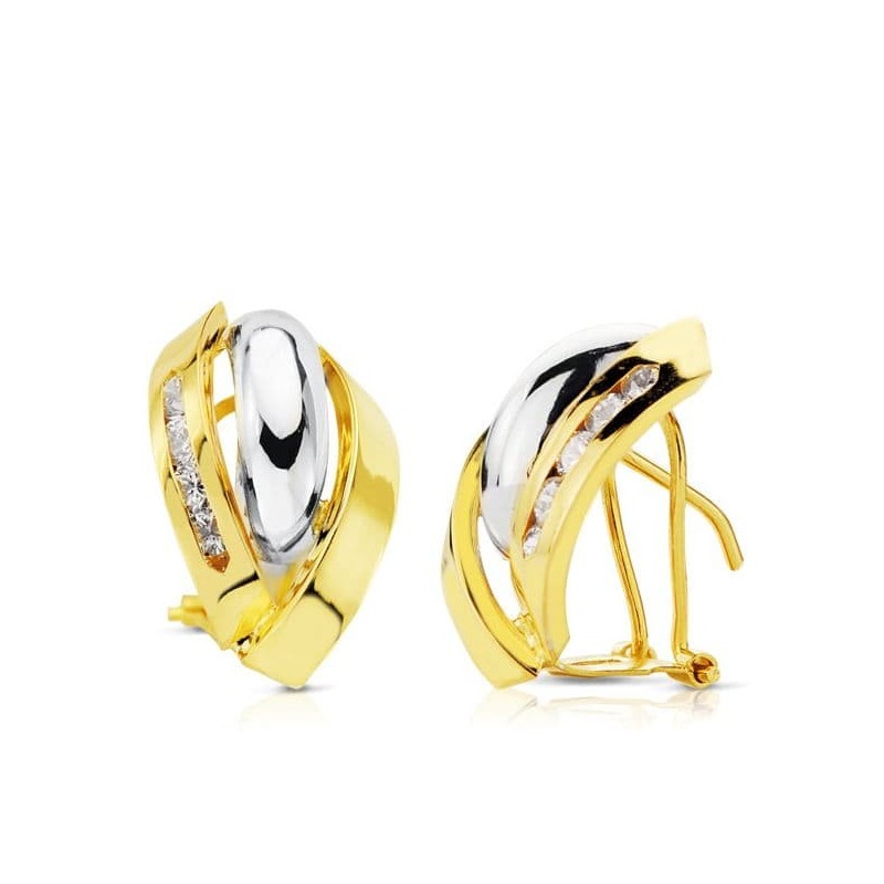 Pendientes Oro Bicolor Bandas 17X11 Mm Cierre Omega oro 18k