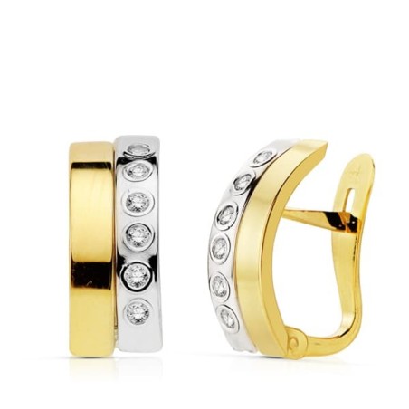 Pendientes Bandas Bicolor 14X5.5 Mm Cierre Catalan oro 18k