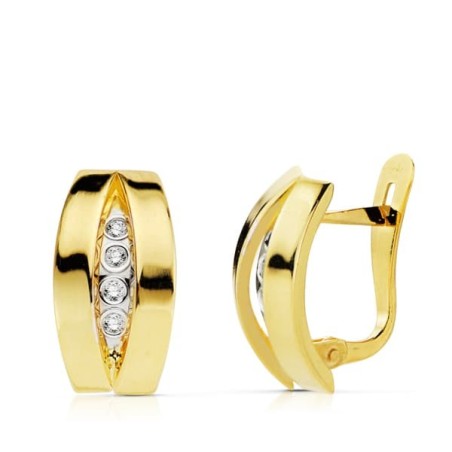 Pendientes Bandas Oro Bicolor 14X7 Mm Cierre Catalan oro 18k