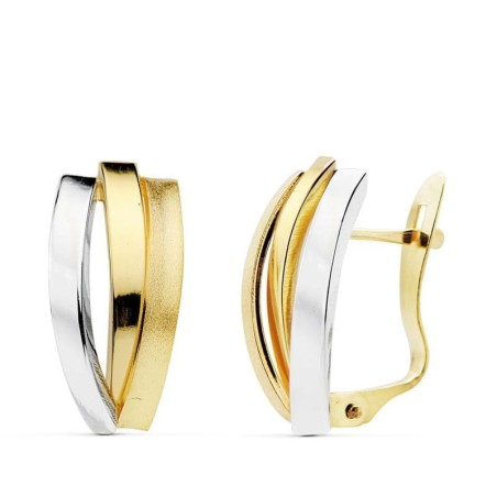 Pendientes Oro Bicolor Bandas 16X7 Mm Cierre Catalan oro 18k