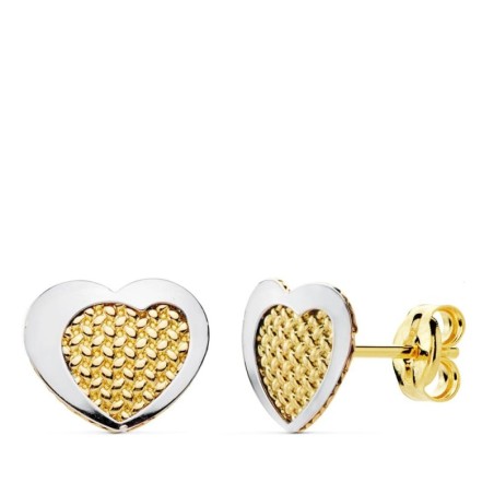 Pendientes Oro Bicolor Corazon 9X7 Mm Cierre Presion oro 18k
