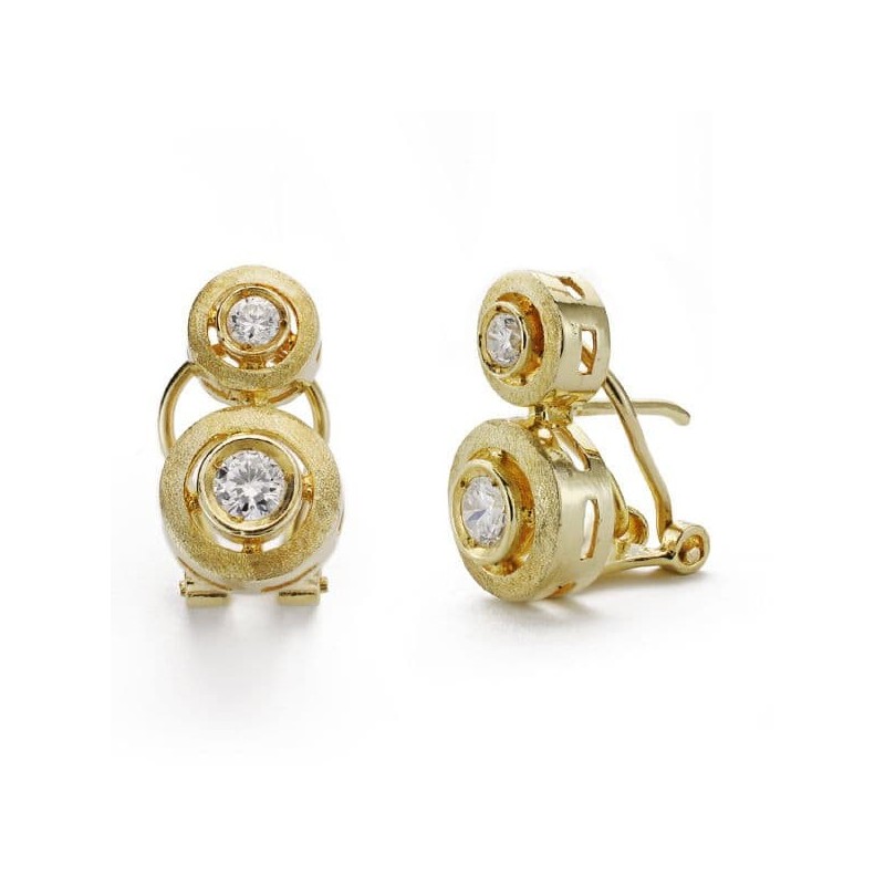 Pendientes Oro Amarillo Tu Y Yo 2 Circonita 16X9 Mm Cierre Omega oro 18k