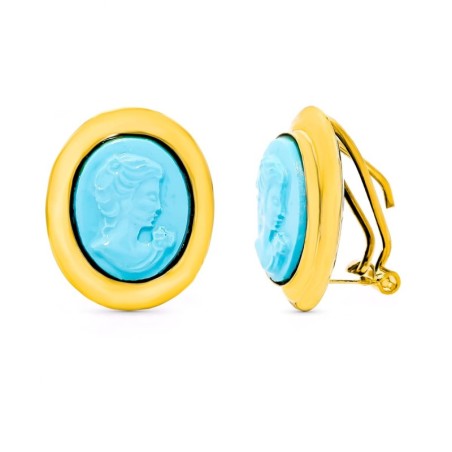 Pendientes Oro Amarillo Camafeo Turquesa Cierre Omega oro 18k