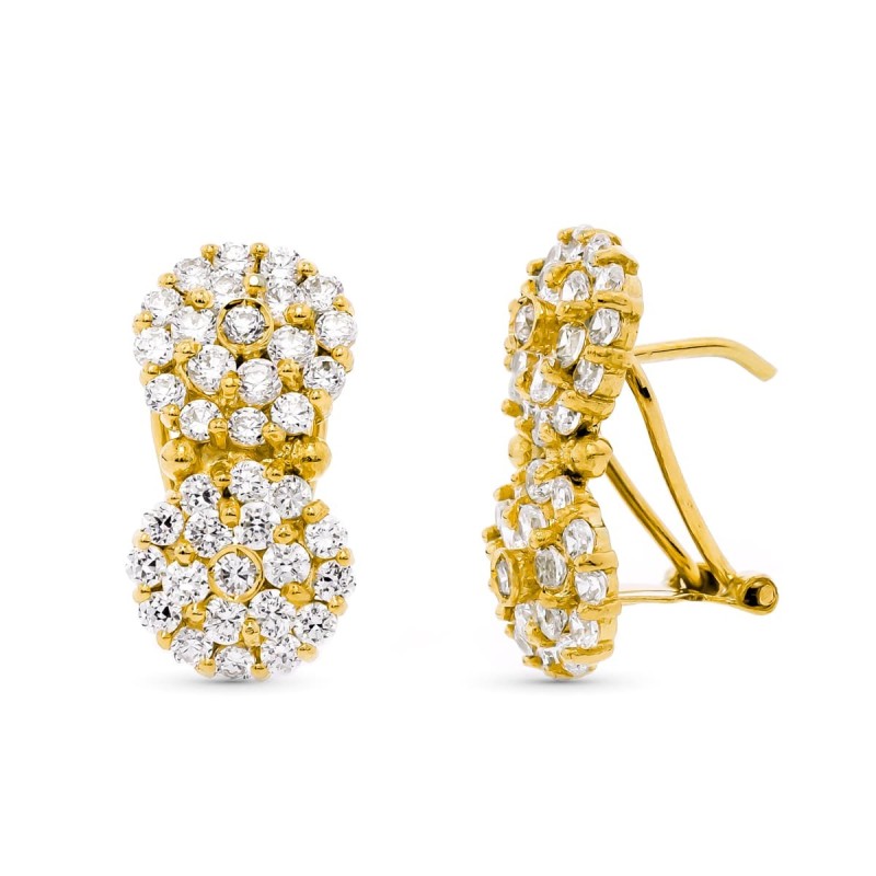 Pendientes Oro Amarillo Tu Y Yo Cuajos Circonita 20X10 Mm Cierre Omega oro 18k