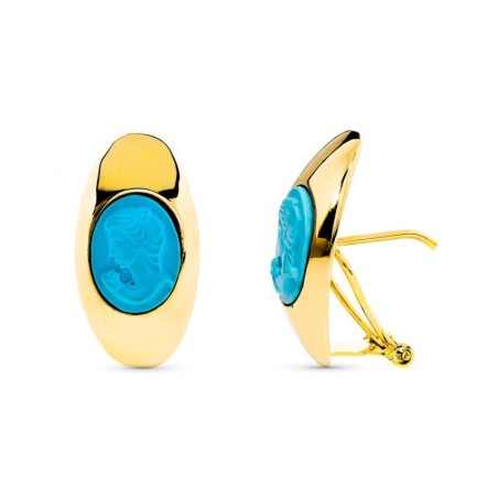 Pendientes Oro Amarillo Camafeo Turquesa Cierre Omega oro 18k