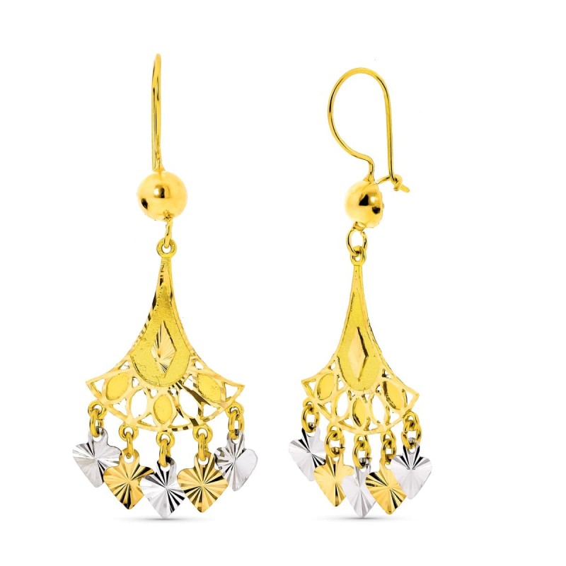 Pendientes Oro Bicolor Largos. Cierre Gancho oro 18k