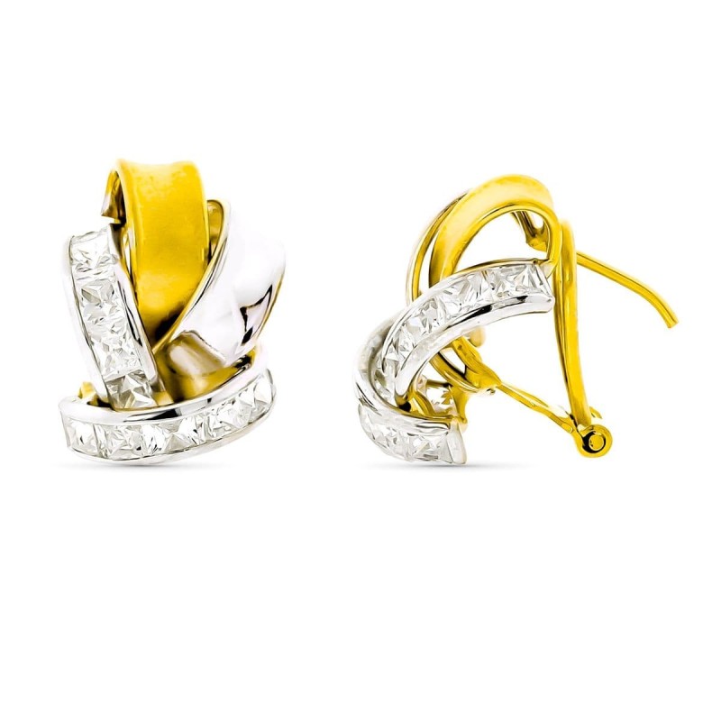 Pendientes Bandas Piedra Bicolor 18X14 Mm Omega oro 18k
