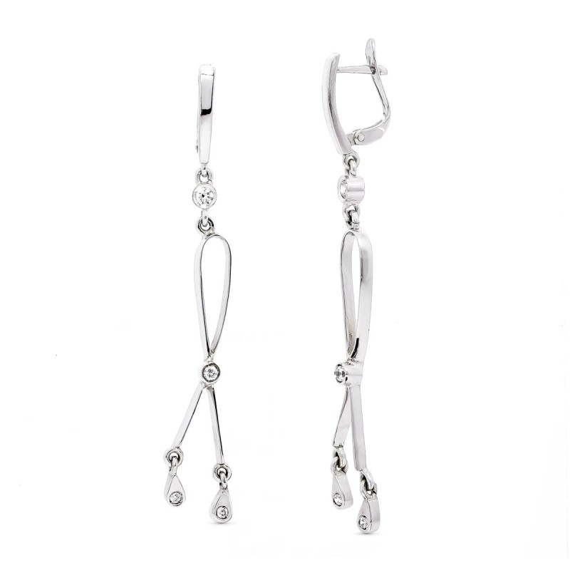 Pendientes Largos Oro Blanco Con Circonita 60X7 Mm Cierre Catalan oro 18k