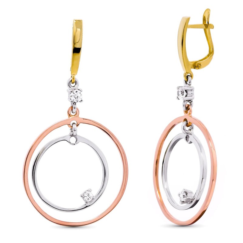 Pendientes Aros Tricolor Circonita Catalan 45X24 Mm oro 18k